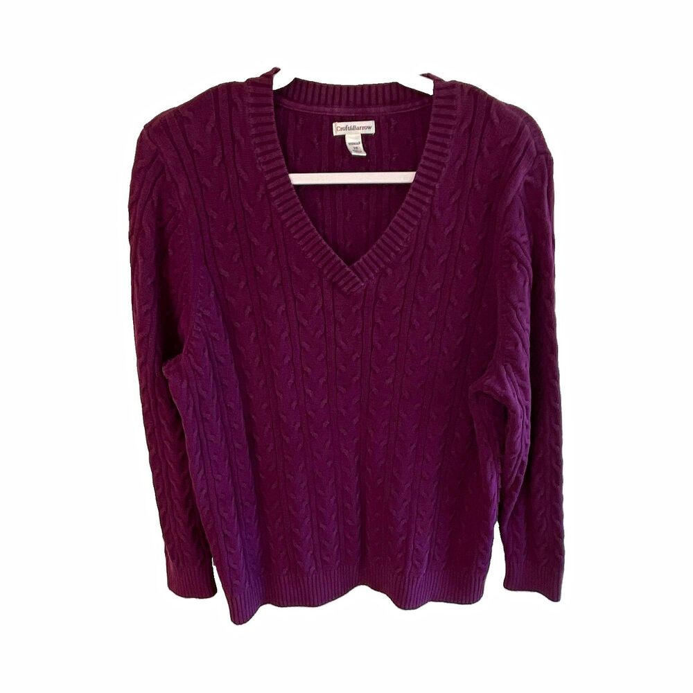 Croft & Barrow Women’s 2X Purple Cable-Knit V-Neck Long Sleeve Sweater